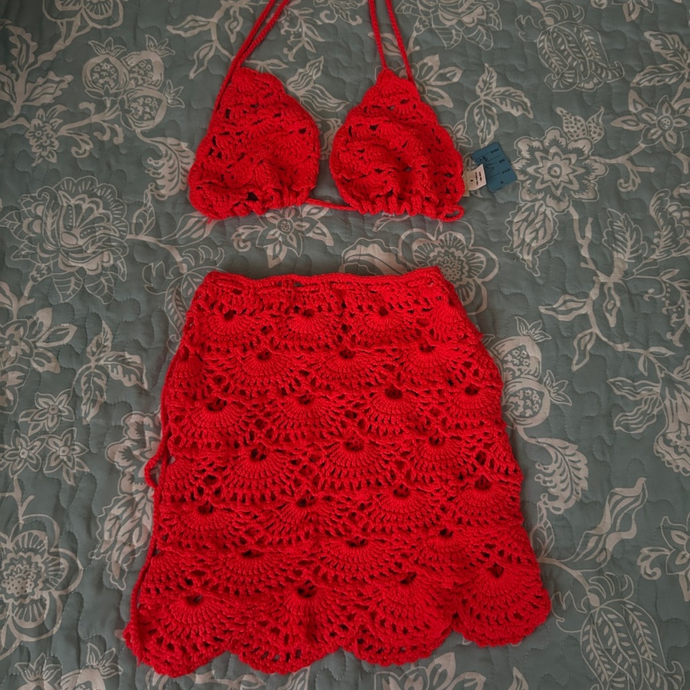 Red Crochet Bikini Set